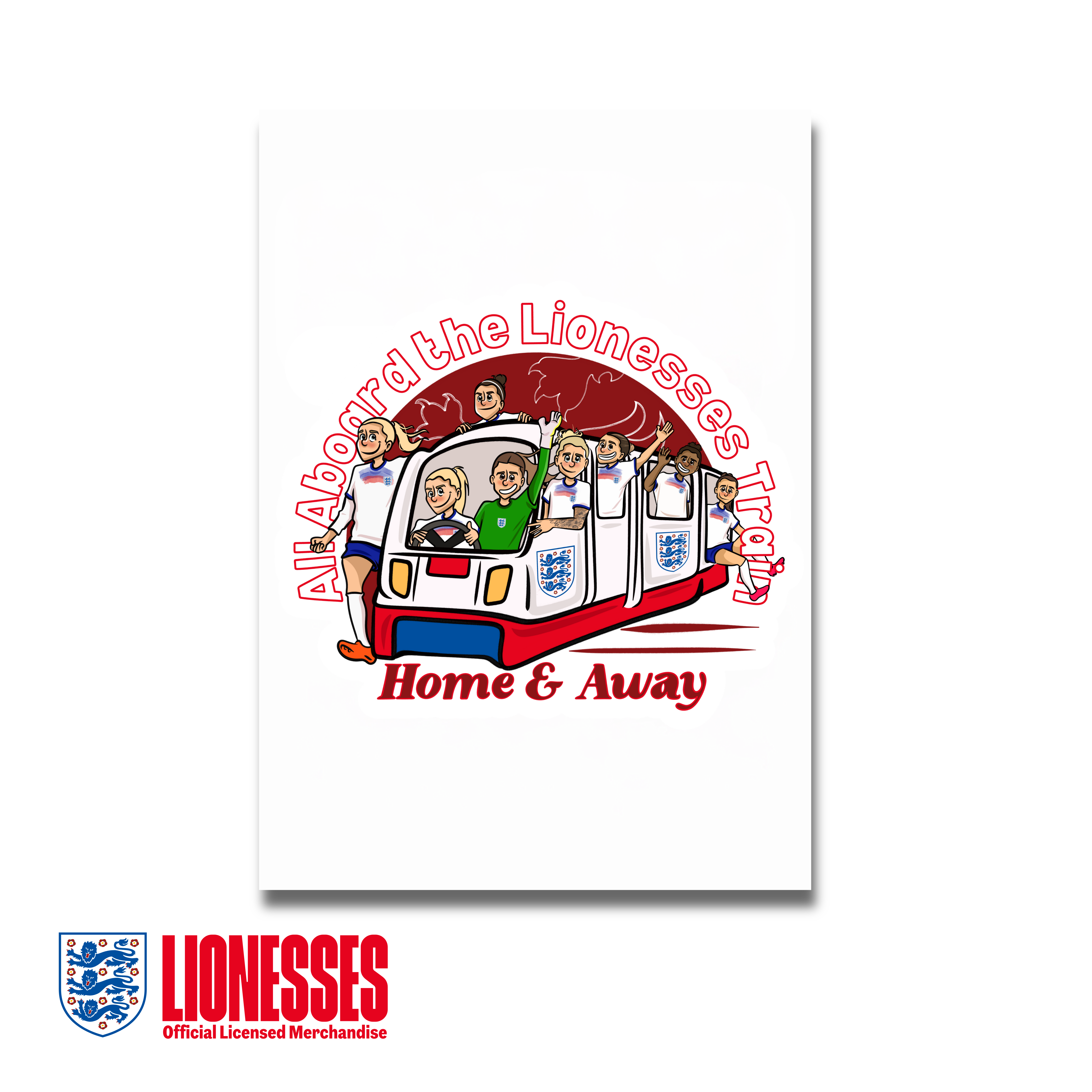OFFICIAL ENGLAND ALL ABOARD THE LIONESSES TRAIN A5 PRINT AFTA Studios