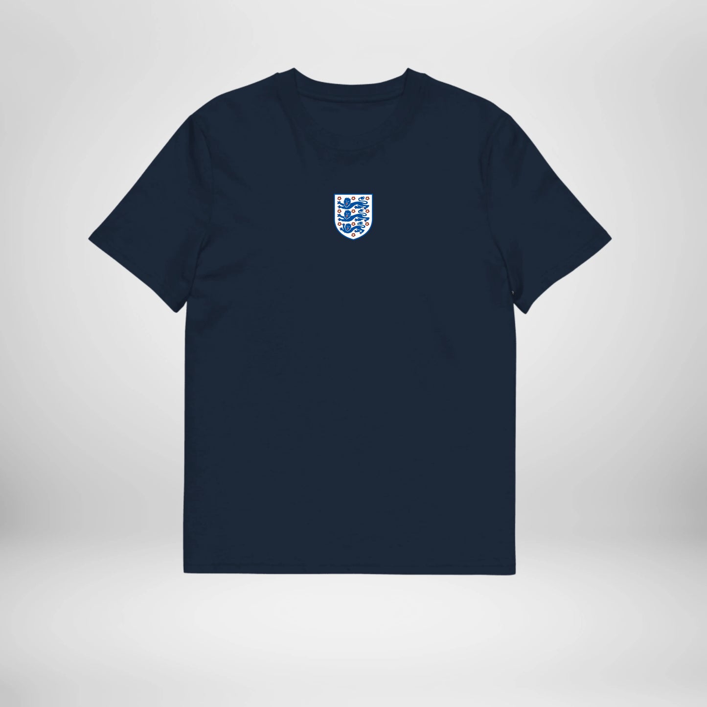 Back of Official England Lionesses navy graphic tee featuring bold lettering minimalist design of Lionesses lineup, by AFTA Studios.