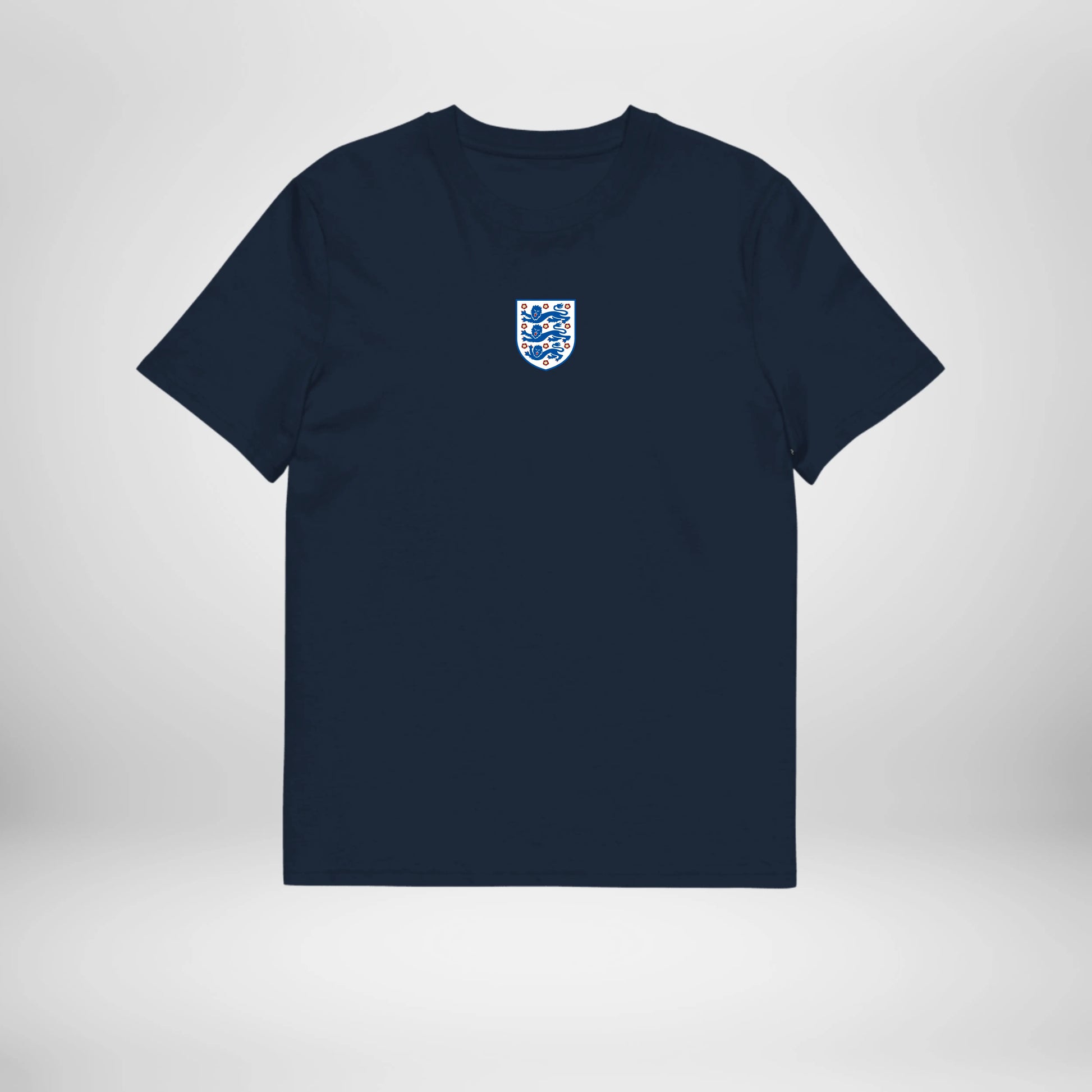 Back of Official England Lionesses navy graphic tee featuring bold lettering minimalist design of Lionesses lineup, by AFTA Studios.
