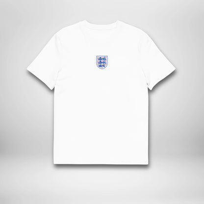 Official England Lionesses white graphic tee front showing England crest, by AFTA Studios.